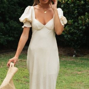 Oatmeal beige open back midi dress